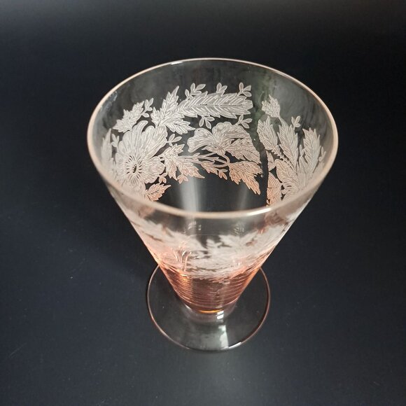 Tiffin Franciscan Sylvan Pink Etched Glass Footed Tumbler - Picture 6 of 16